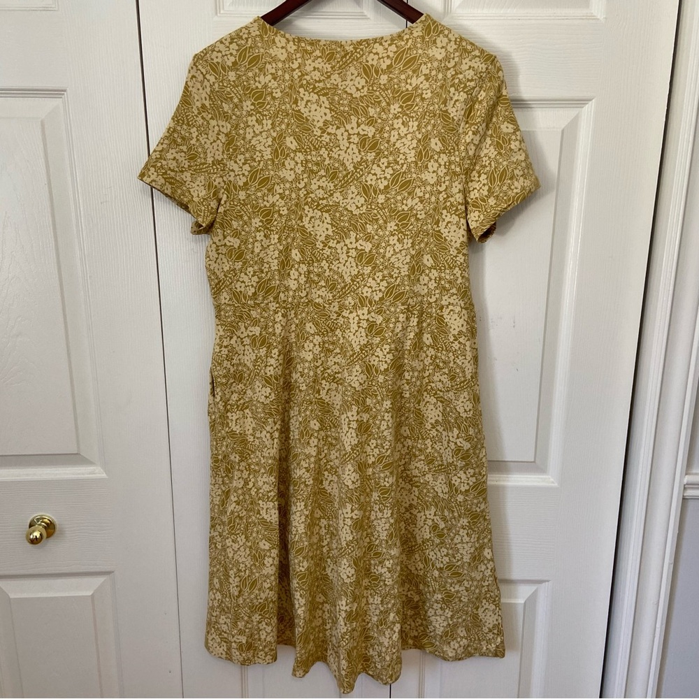 Pact Women's V-Neck Short Sleeve Floral Dress in Mustard - Picture 8 of 8